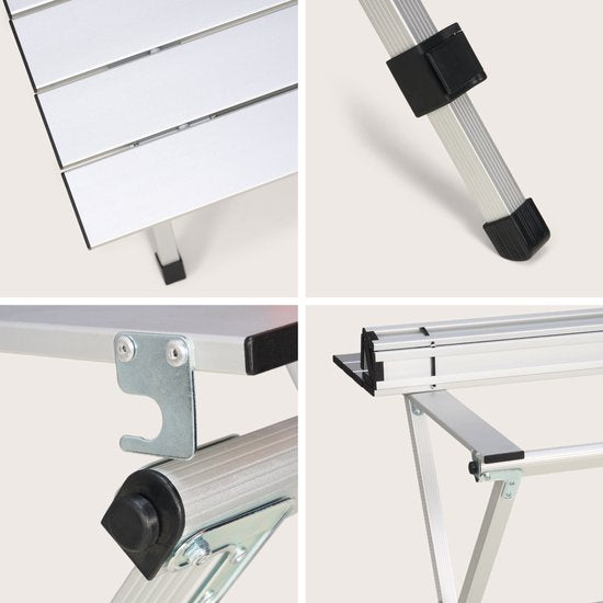TRVLMORE Table de camping - 80x58x71 cm - Légère avec structure en aluminium - Table pliante réglable - Table de camping - Table pliante - Silver
