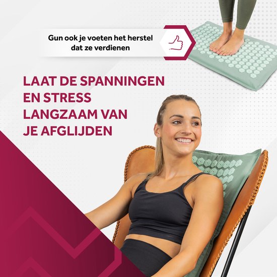 Tapis d'ongles Northwall avec oreiller et sac de transport - Tapis d'acupression avec oreiller pour les ongles - Lit pour les ongles - Acupuncture - Méditation - Massage Shakti - Vert