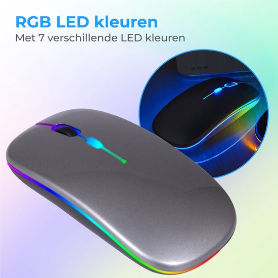 Nuvance - Souris sans fil LED - Bluetooth - Ergonomique - Ordinateurs portables et jeux - Sans fil - Gris