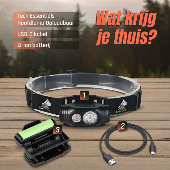 Ever Trex Ultra Light Headlamp LED Rechargeable - Lumière blanche et rouge - 150Lumen - Inclinable - Running - Emergency Pack - Camping - Camper