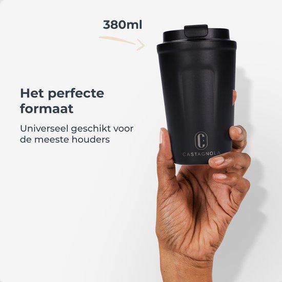 Mug thermos Castagnola - Tasse à café à emporter - Mug de voyage pour le café et le thé - Mug à thé - 380 ML - acier inoxydable - Noir