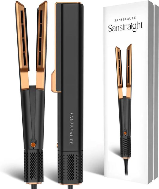 Lisseur Sansbeauté® - 2 en 1 - Sèche-cheveux et lisseur - Jet d'air froid - 80 °C à 140 °C - Lisseur à vapeur alternatif - Noir