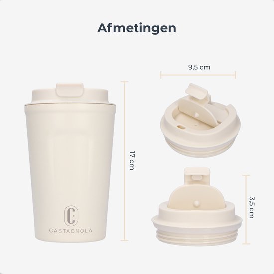 Castagnola Thermos Cup - Coffee Mug To Go - Travel Mug for Coffee and Tea - Tea Mug - 380 ML - Stainless Steel - Offwhite