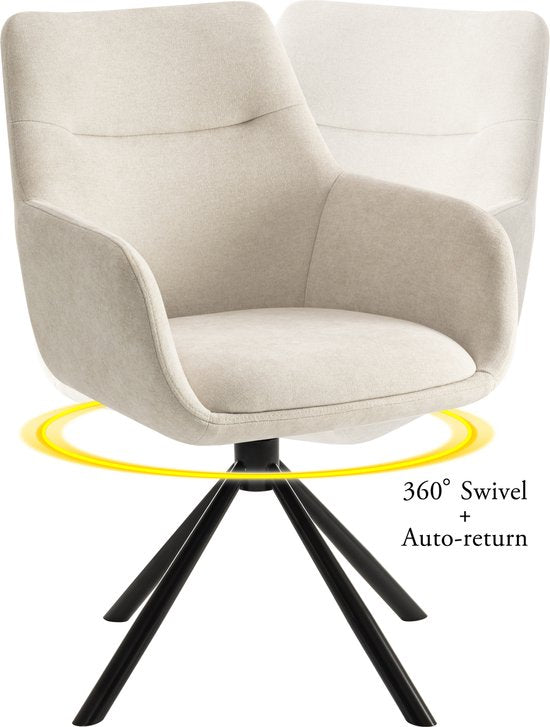 Furnihaus Olivia - Chaise de salle à manger pivotante - Accoudoirs - Beige - Tissu