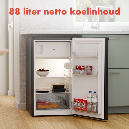 KitchenBrothers Réfrigérateur - 88L Compartiment réfrigérant - 14L Compartiment congélateur - Glacière - Frigo - Freestanding - Noir