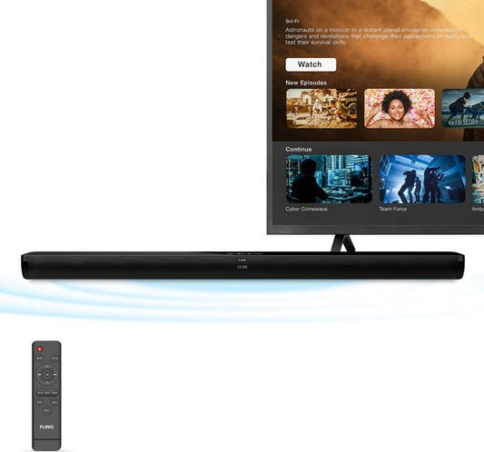 FlinQ Bluetooth Soundbar avec Subwoofer intégré - Barres de son pour TV - tout en un - Son surround 3D - Avec télécommande - Mode Film/Musique/Nouvelles - Noir
