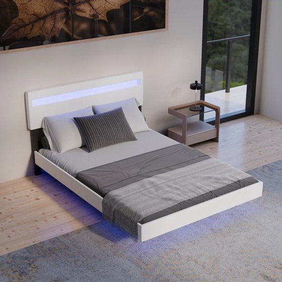 Lit suspendu Lisbon - 140x200cm - Cuir synthétique - Incl. LED - Blanc