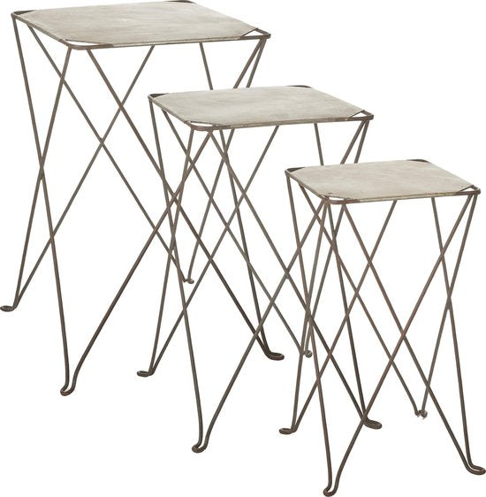 Table Afra Mica Decorations - Lot de 3 - L40,5 x L40,5 x H63 cm - Métal - Gris