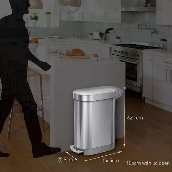 Simplehuman Poubelle - Slim - 45 l - Blanc - acier inoxydable