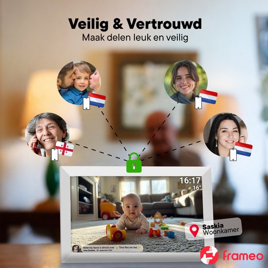 Cadre photo numérique Denver 15,6 pouces - XL - Full HD - Frameo App - Cadre photo - WiFi - 32GB - IPS Touchscreen -PFF1504