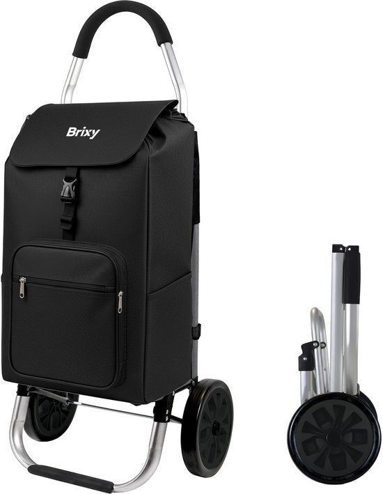 Brixy Chariot de courses - Pliable - Avec roues - Sac de courses amovible - Chariot de courses - Noir