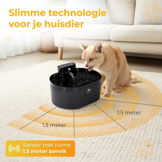 Nuvance Drinking Fountain Cat - Fontaine à eau 2.2L - avec capteur - filtre inclus - fontaine à chat silencieuse et automatique - sans fil