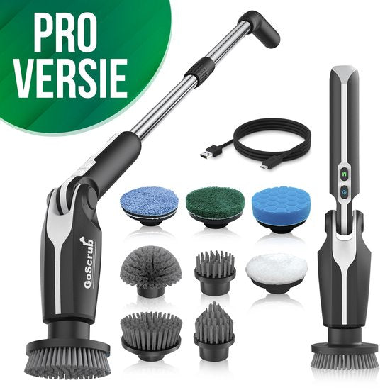 GoScrub® Electric Cleaning Brush - Cleaning Hero V1 - Noir - Brosse à récurer avec manche - Polisseuse - Brosse à récurer - Pour la salle de bain et la cuisine - 8 accessoires