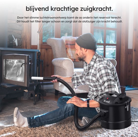 Aspirateur à cendres - Puissance 800W - Aspirateur à cendres - avec système de filtre HEPA - Tube en aluminium - Aspirateur à cendres pour poêle à pellets - 15L - Noir - de Saaf