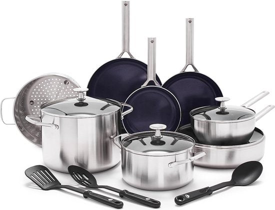 Ensemble de casseroles Blue Diamond 15 pièces - Convient à toutes les sources de chaleur - Induction - Sans PFAS - Lavable au lave-vaisselle