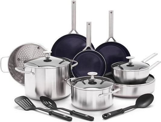 Ensemble de casseroles Blue Diamond 15 pièces - Convient à toutes les sources de chaleur - Induction - Sans PFAS - Lavable au lave-vaisselle