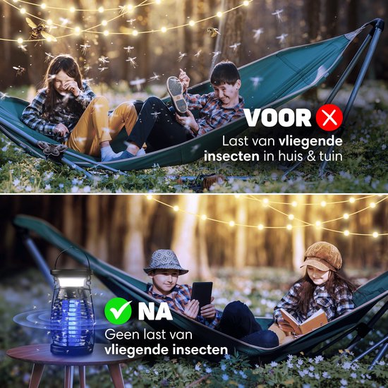 Vulpes Goods® Repellent - Mosquito lamp PRO - Electric Insect Killer - Fly lamp - Insect lamp - UV mode & Night light - Suspendable - Rechargeable & Solar - Waterproof - Incl. collection tray & cleaning brush