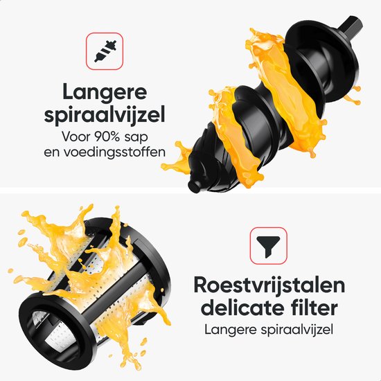 Kitchenwell Slowjuicer - 700ml - Presse-agrumes avec récipient à pulpe - Presse-légumes et fruits - Sans BPA - Noir