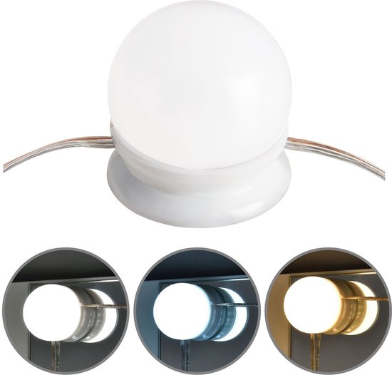 Table de maquillage Bella - Blanc - Miroir et éclairage LED inclus