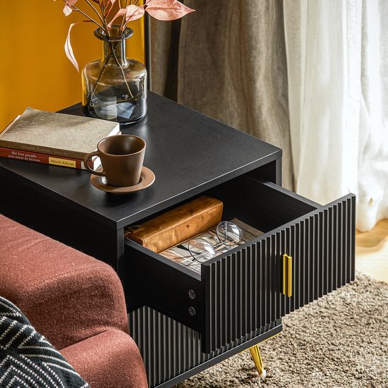 SoBuy Table de nuit 2 pièces avec 2 tiroirs - Table d'appoint - Table d'appoint pour canapé - Table basse - Table de chambre - Table de lit avec 2 tiroirs pour le salon, la chambre, le bureau, Noir, 40x40x47cm, FBT115-SCHx2