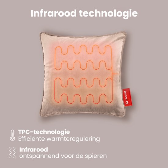 Auronic Heat Pillow - Velours - 45x45 - rechargeable sans fil - oreiller électrique - infrarouge - rose
