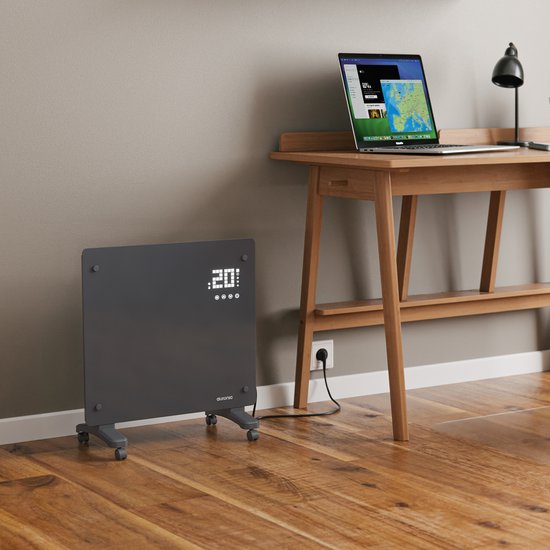 Radiateur électrique Auronic - Radiateur à convection avec thermostat et télécommande - Radiateur à panneau en verre - Radiateur 1000 W - Gris