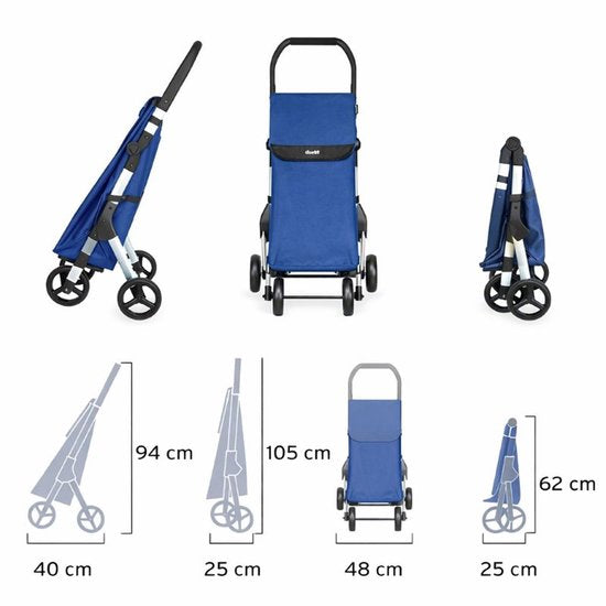 Duett Muuvi Up Chariot de courses - Capacité du sac 46L - 4 roues - Pliable - Bleu