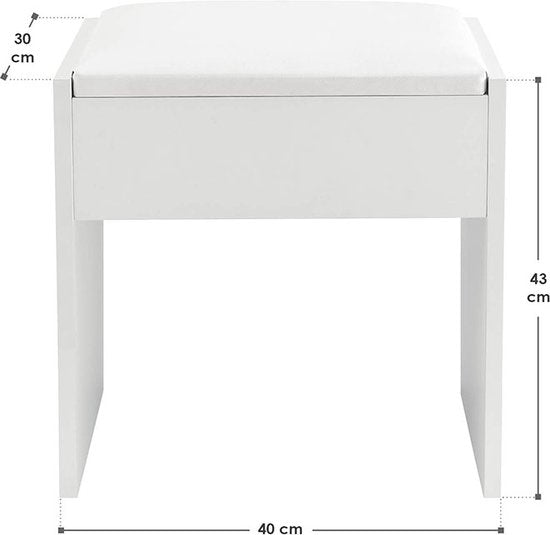 Tabouret de coiffeuse en bois / Tabouret Melly - Blanc - 40 x 30 x 43 cm