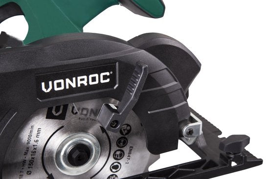 VONROC Accu Circular Saw - VPower 20V (sans batterie ni chargeur) - Guide parallèle et lame de scie Ø150MM inclus
