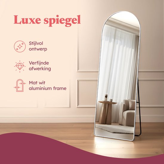 Fraay Pass Mirror 160x55cm - Standing & Hanging - Minimalist Wall Mirror - Standing Mirror - White Matt
