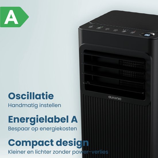 Auronic Mobile Air Conditioner - 7,000 BTU - 3-en-1 - Climatisation avec 2 kits d'étanchéité de fenêtre - Ventilateur - Déshumidificateur - Jusqu'à 20m² - Noir