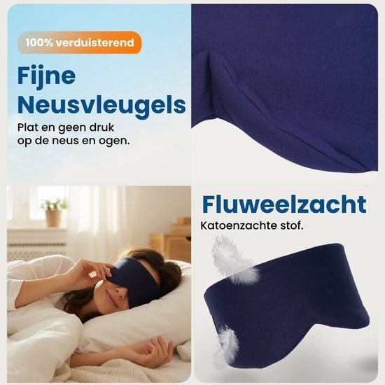 PurelyGoods® Masque de sommeil - Masque pour les yeux - Assombrissant - Masque de sommeil - Hommes et femmes - Coton - Bleu foncé