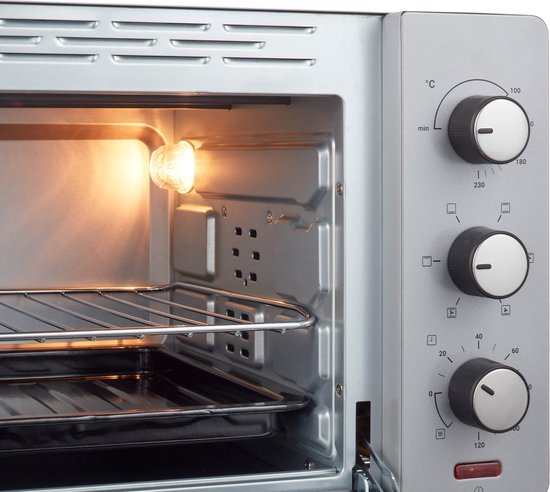 Tomado TEO3000S - Four posable - 30 litres - 1600 watts - Air chaud - 3 niveaux d'encastrement - Argent