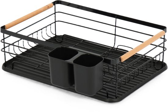 Ceruzo Porte-vaisselle avec égouttoir - Porte-couverts - Egouttoir en métal - Egouttoir en plastique - 42x31x15cm- Noir