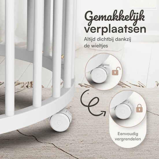 Flowsense Baby Box - Parc pour enfants rond - avec matelas - hauteur réglable - roulettes - blanc
