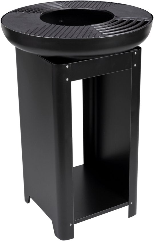 alpina 3-in-1 Fire Pit and Griddle - Foyer de jardin 61 x 90 cm - avec gril Teppanyaki - Plancha BBQ avec rangement pour le bois de chauffage - Foyer d'extérieur - Métal