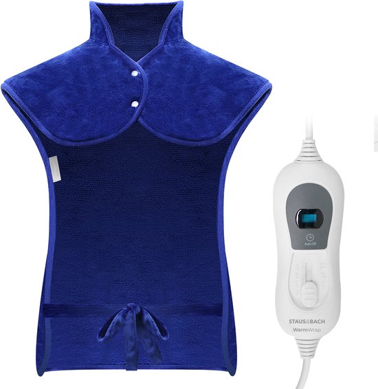 STAUS&BACH XXL Coussin chauffant électrique pour le cou, les épaules et le dos - 93x73 cm - 3 niveaux de chaleur - Coussin chauffant lavable - Coussin chauffant - Bleu foncé - WarmWrap
