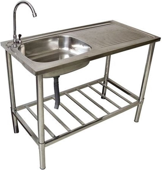Camping/Extérieur Table en inox avec évier et robinet 100x77x50cm