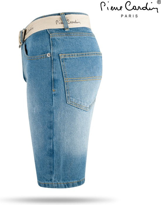 Pierre Cardin - Bermuda pour homme avec ceinture gratuite - Light Wash - Denim