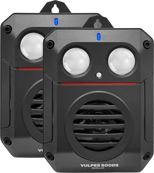 Vulpes Goods® Repellent Marten Repellent PRO V3 - Répulsif contre les nuisibles - Répulsif contre les martres pour l'extérieur - 100% étanche - Sans fil et rechargeable - 2 pièces