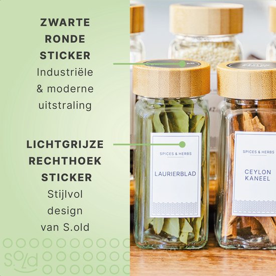 S.old - 24 pots à épices en verre carrés avec couvercle en bambou - Diffuseur d'épices - Set complet avec couvercles à saupoudrer, autocollants préimprimés et entonnoir - Capacité 120 ml - 10,5 x 4,3 cm