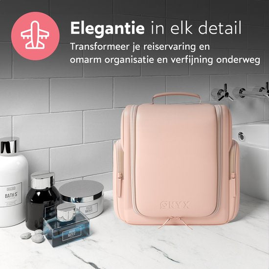 ONYX Trousse de toilette rose - Trousse de maquillage - Organisateur de cosmétiques - Organisateurs internes - Miroir de maquillage - Suspendable - Femmes et hommes - Taille : L