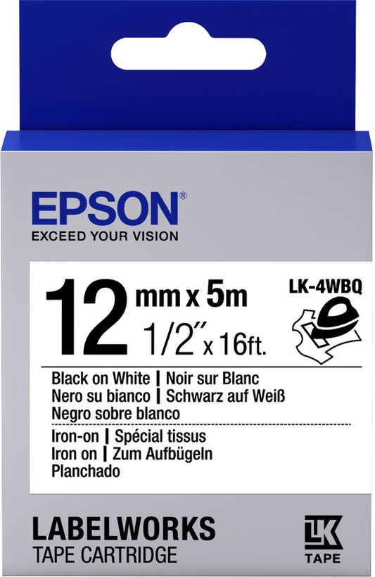 Etiquette Cartridgestrijk label LK-4WBQ Noir/Blanc 12mm (5m)