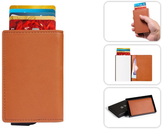 Milanoro - Protège-cartes bancaires compact avec technologie RFID blocking - Marron foncé - Double protège-cartes bancaires