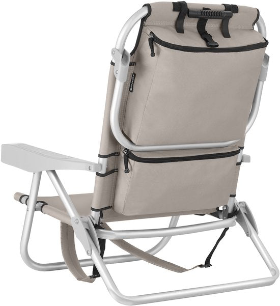 tectake® Beach Chair Coral - Chaise de camping pliable avec sac isotherme et sac de rangement - Dossier réglable en 5 sens avec coussin de tête - Accoudoirs larges avec porte-gobelet / porte-téléphone - Chaise de camping pliable - Beige