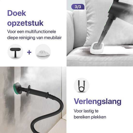 LUMAN 16 in 1 Steam Cleaner AND Hand Dryer V3 - Carpet Cleaner - Stain Cleaner - Floor Cleaner - With 16 Attachments and 3 Microfiber Cloths - Green (Nettoyeur à vapeur et séchoir à main 16 en 1 V3 - Nettoyeur de tapis, de taches et de sols)