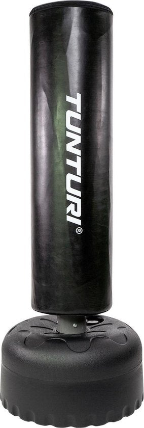 Tunturi Standing Boxing Bag - Bâton de boxe autoportant - Facilement déplaçable - Hauteur 180 cm - Avec base remplissable en sable, gravier ou eau - Noir - Avec application fitness gratuite