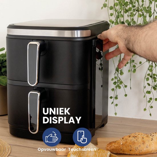 Nexxt - Double Airfryer empilé - Capacité 11 l - Noir et acier inoxydable - 12 programmes de cuisson - Modèle empilé - Gain de place et double tiroir