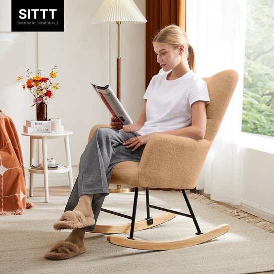 SITTT Fauteuil à bascule - Fauteuil de relaxation chambre d'enfant - Fauteuil - Chaise d'allaitement - Marron - Mousse Moka