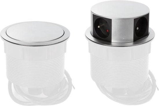 Perel Pop-up socket, 4 prises avec broche de mise à la terre (type E), trou de montage 121 mm, usage intérieur, noir/gris
